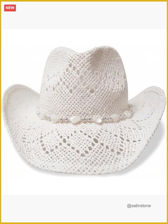 Straw Cowgirl Hat with Shapeable Brim, Beaded Hearts Trim main image 3
